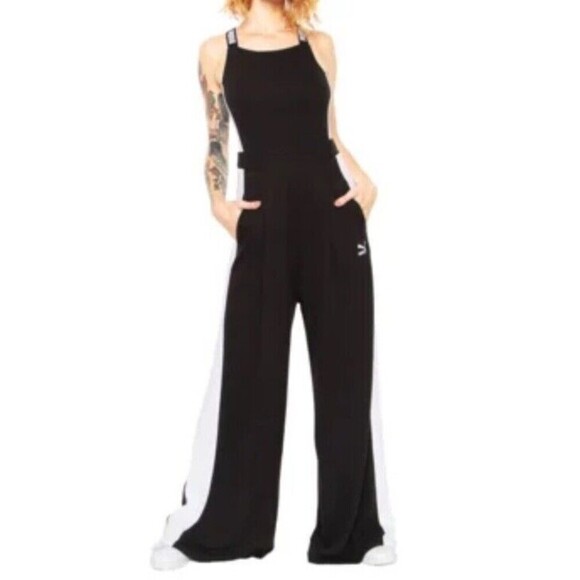 Puma Archive T7 Overall Jumpsuit Wide Leg Black White Tank Scoop Women Small - Picture 1 of 15